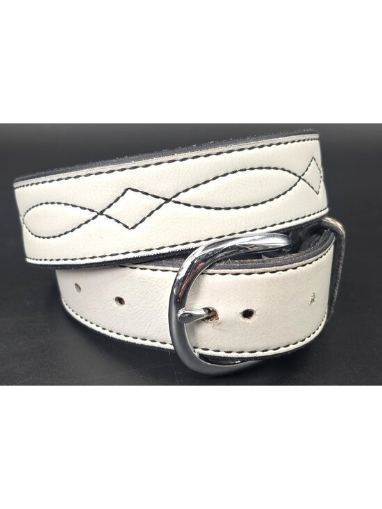 Rebecca Ray Leather Belt White Western Ornate Stitching 29\